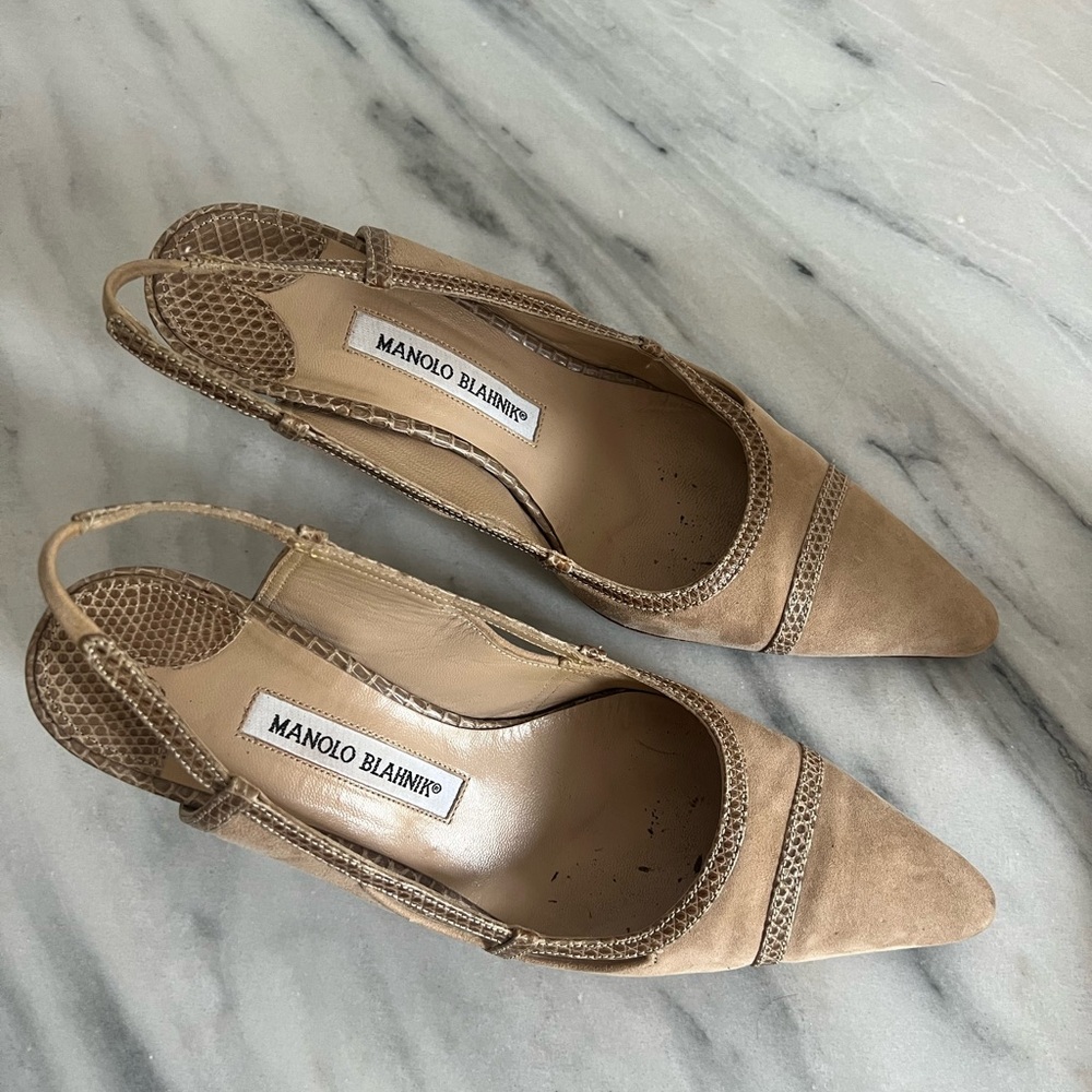 Manolo Blahnik Suede Slingback Pumps